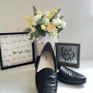 Trotters Solid  Black Woven Leather Loafers Slip On Casual Shoes US 8N